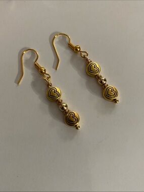 Gold Heart Bead Drop Earrings Good Vibes 😎 Only Jewelry Co.